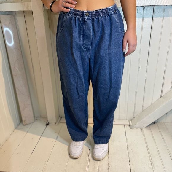 Vintage Blair Medium Petite Wide Leg Mom Jeans Elastic Waist - Picture 1 of 11